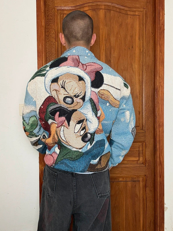 Veste en tapisserie design unique vintage fait main upcyclé retravaillé tissé taille XL n•753