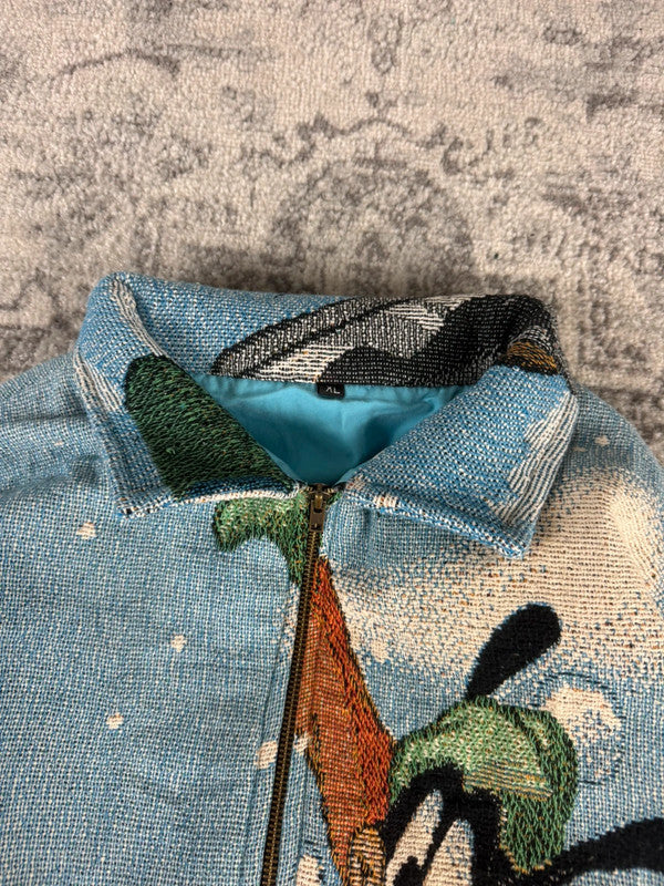Veste en tapisserie design unique vintage fait main upcyclé retravaillé tissé taille XL n•753