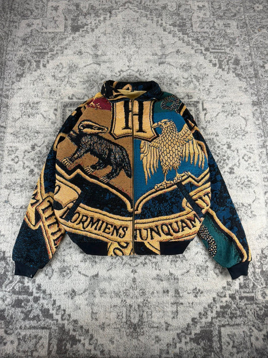 Veste en tapisserie design unique vintage fait main upcyclé retravaillé tissé taille XL n•754