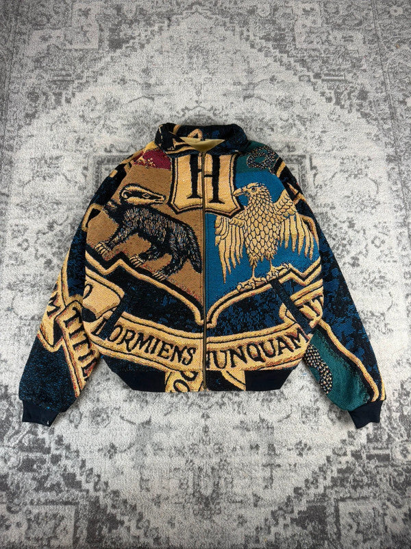 Veste en tapisserie design unique vintage fait main upcyclé retravaillé tissé taille XL n•754