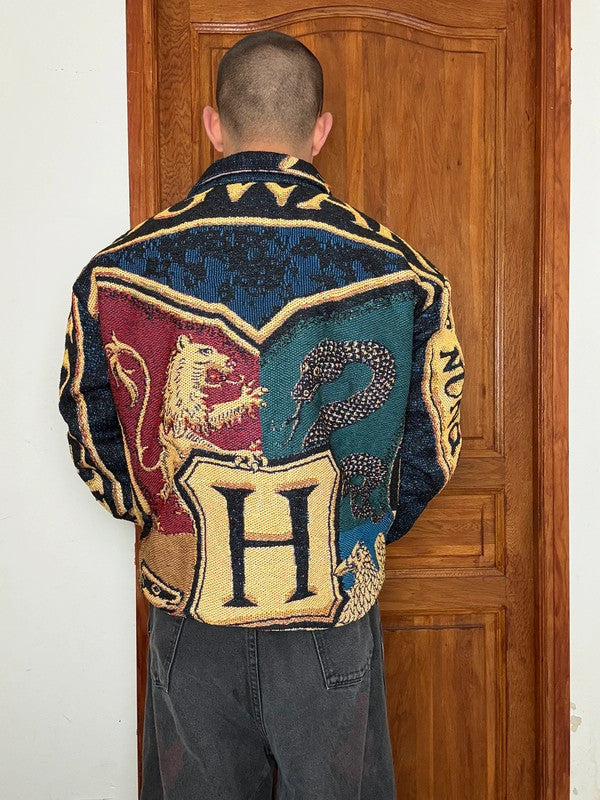 Veste en tapisserie design unique vintage fait main upcyclé retravaillé tissé taille XL n•754