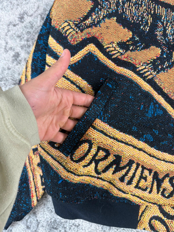 Veste en tapisserie design unique vintage fait main upcyclé retravaillé tissé taille XL n•754