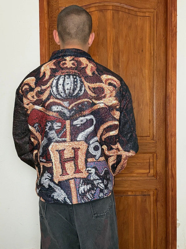 Veste en tapisserie design unique vintage fait main upcyclé retravaillé tissé taille XL n•755