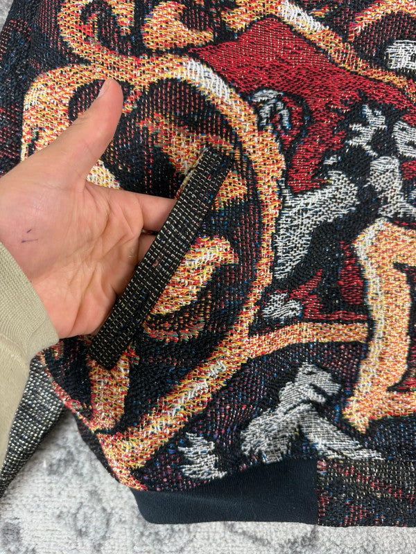 Veste en tapisserie design unique vintage fait main upcyclé retravaillé tissé taille XL n•755