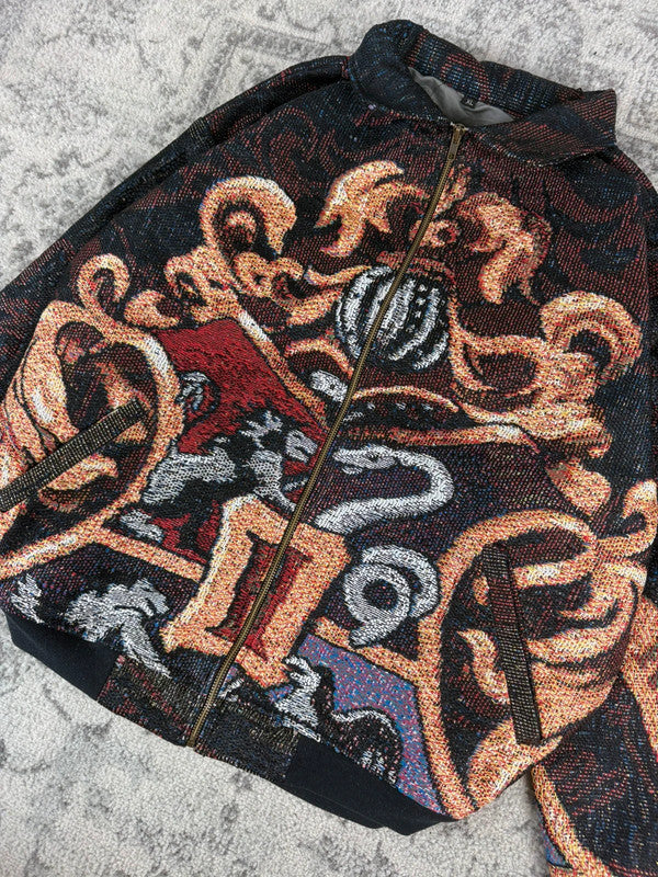 Veste en tapisserie design unique vintage fait main upcyclé retravaillé tissé taille XL n•755