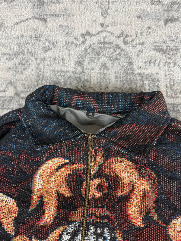 Veste en tapisserie design unique vintage fait main upcyclé retravaillé tissé taille XL n•755
