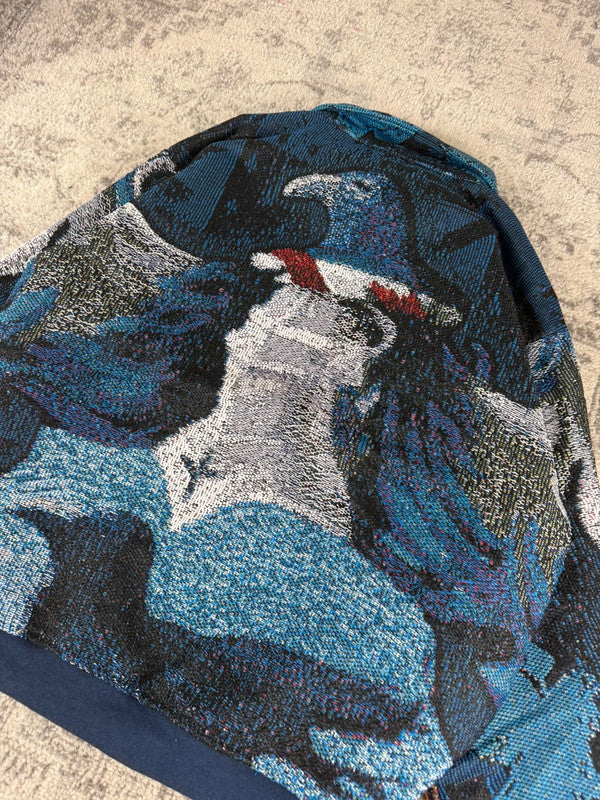 Veste en tapisserie design unique vintage fait main upcyclé retravaillé tissé taille L n•756