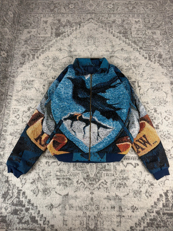 Veste en tapisserie design unique vintage fait main upcyclé retravaillé tissé taille L n•756