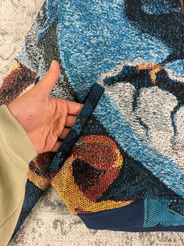 Veste en tapisserie design unique vintage fait main upcyclé retravaillé tissé taille L n•756