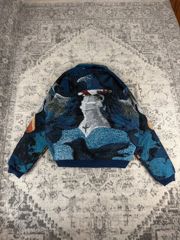 Veste en tapisserie design unique vintage fait main upcyclé retravaillé tissé taille L n•756