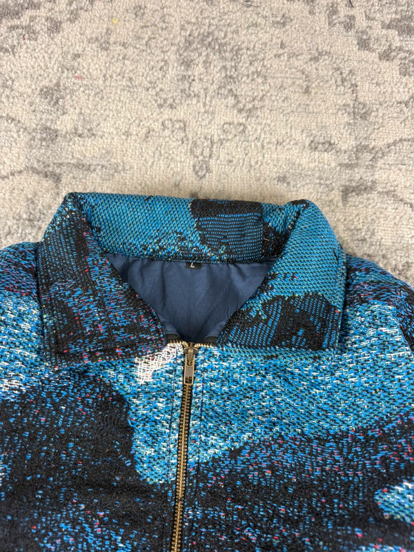 Veste en tapisserie design unique vintage fait main upcyclé retravaillé tissé taille L n•756