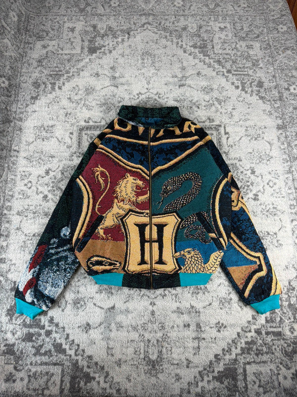 Veste en tapisserie design unique vintage fait main upcyclé retravaillé tissé taille XL n•757
