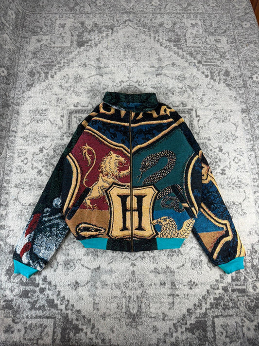 Veste en tapisserie design unique vintage fait main upcyclé retravaillé tissé taille XL n•757