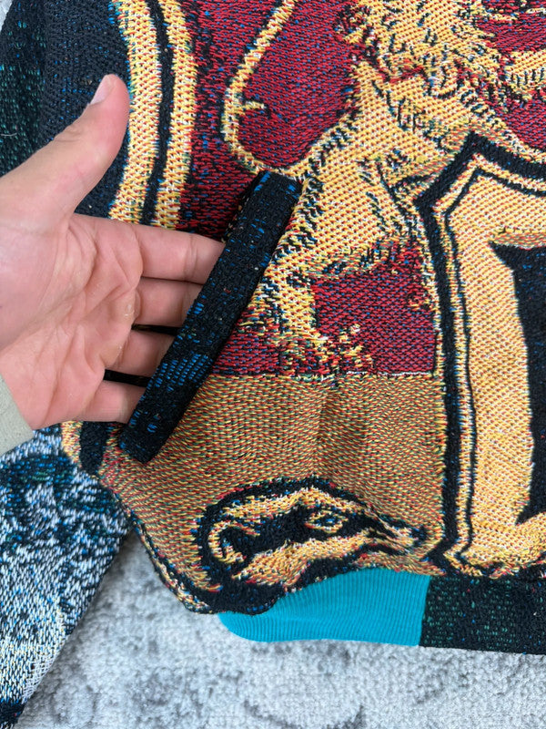 Veste en tapisserie design unique vintage fait main upcyclé retravaillé tissé taille XL n•757