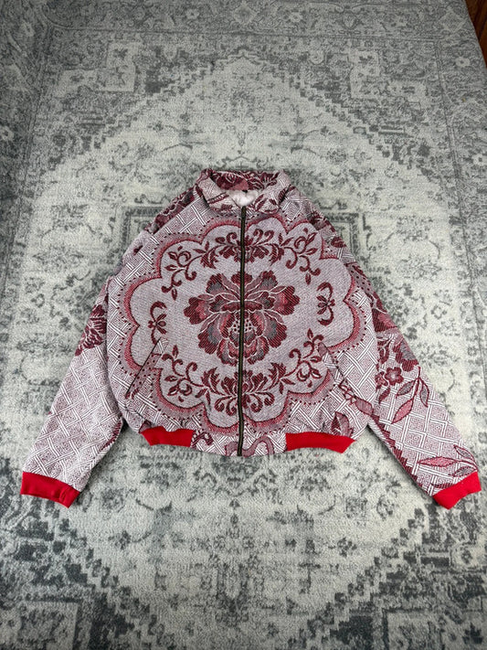 Veste en tapisserie design unique vintage fait main upcyclé retravaillé tissé taille XL n•758