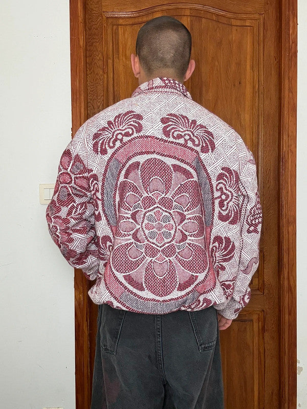 Veste en tapisserie design unique vintage fait main upcyclé retravaillé tissé taille XL n•758