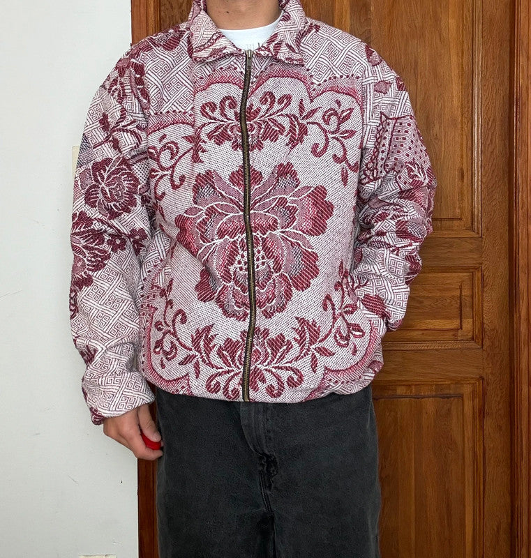 Veste en tapisserie design unique vintage fait main upcyclé retravaillé tissé taille XL n•758