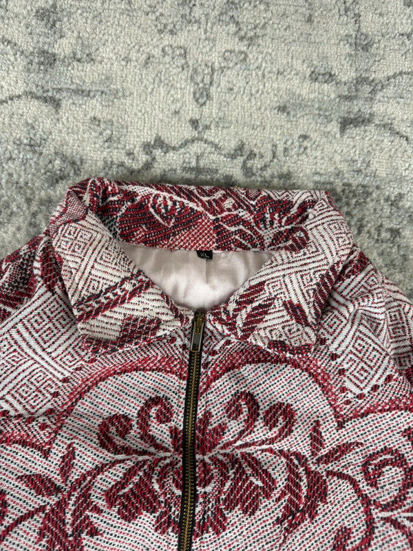 Veste en tapisserie design unique vintage fait main upcyclé retravaillé tissé taille XL n•758
