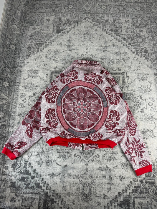 Veste en tapisserie design unique vintage fait main upcyclé retravaillé tissé taille XL n•758