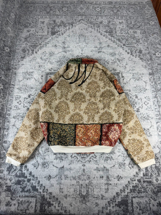 Veste en tapisserie design unique vintage fait main upcyclé retravaillé tissé taille XL n•760