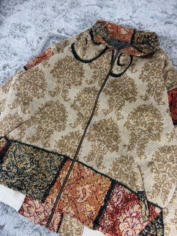 Veste en tapisserie design unique vintage fait main upcyclé retravaillé tissé taille XL n•760
