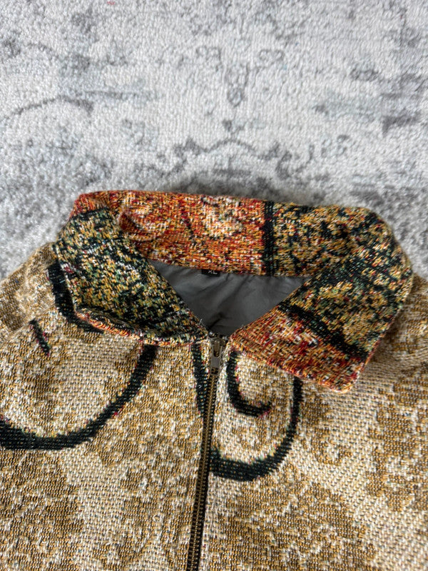 Veste en tapisserie design unique vintage fait main upcyclé retravaillé tissé taille XL n•760