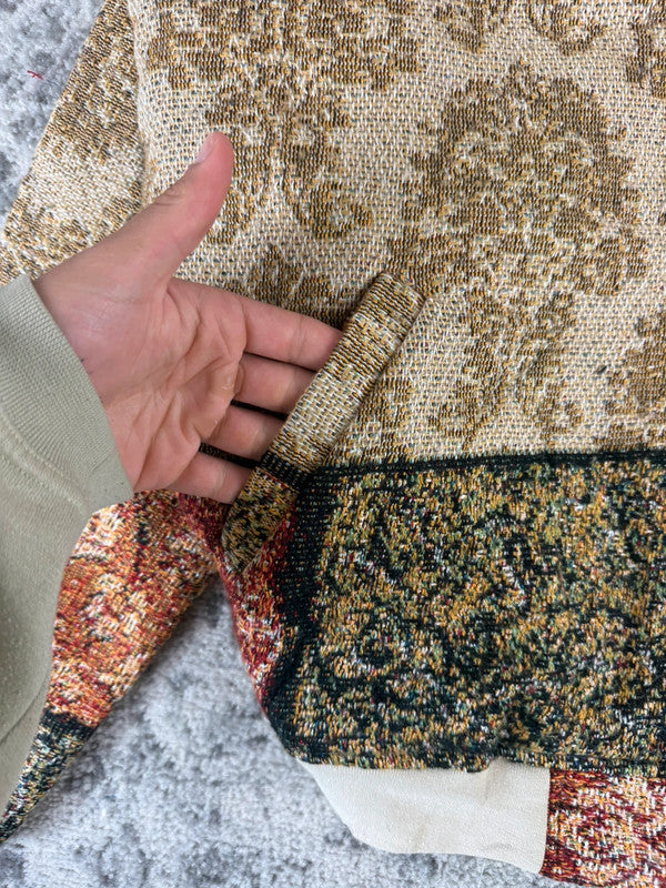 Veste en tapisserie design unique vintage fait main upcyclé retravaillé tissé taille XL n•760