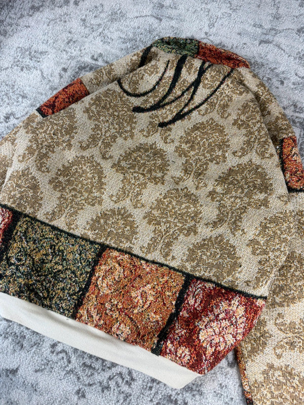 Veste en tapisserie design unique vintage fait main upcyclé retravaillé tissé taille XL n•760