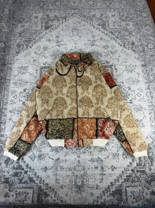Veste en tapisserie design unique vintage fait main upcyclé retravaillé tissé taille XL n•760