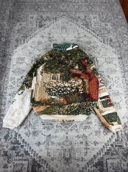 Veste en tapisserie design unique vintage fait main upcyclé retravaillé tissé taille XL n•761