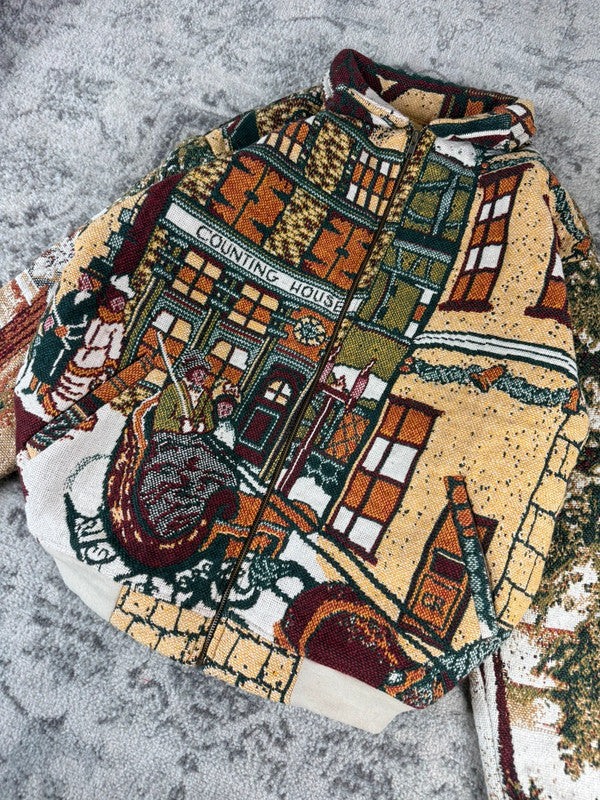 Veste en tapisserie design unique vintage fait main upcyclé retravaillé tissé taille XL n•761