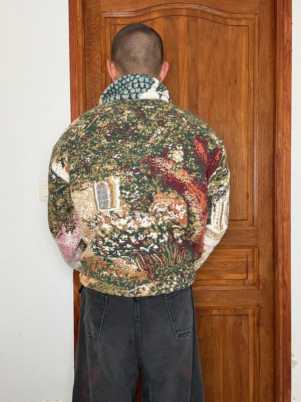 Veste en tapisserie design unique vintage fait main upcyclé retravaillé tissé taille XL n•761