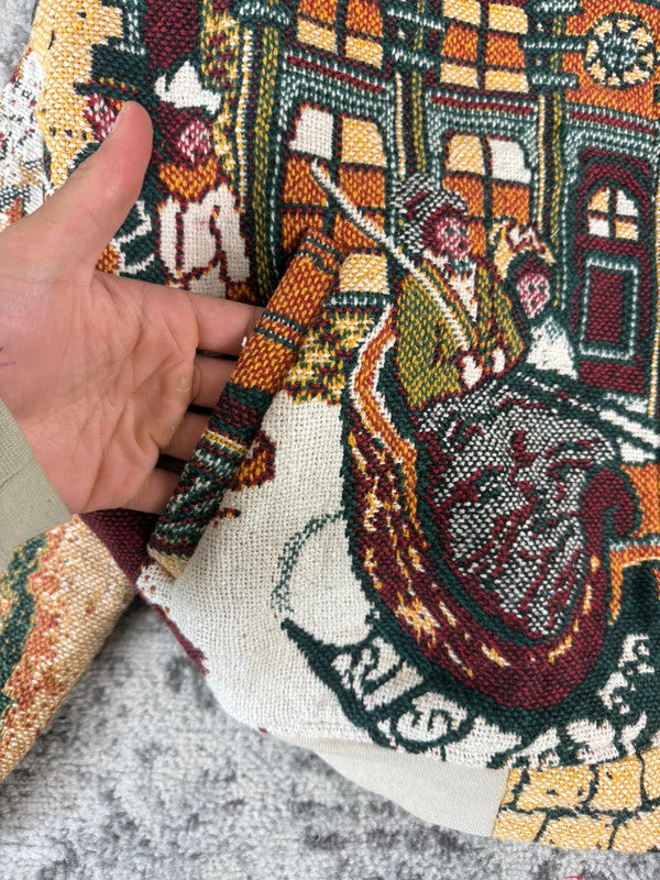 Veste en tapisserie design unique vintage fait main upcyclé retravaillé tissé taille XL n•761