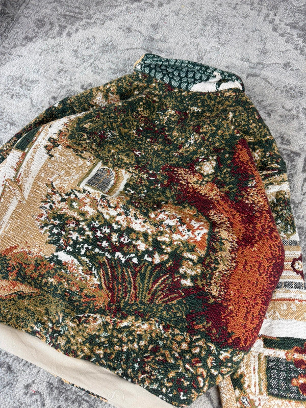 Veste en tapisserie design unique vintage fait main upcyclé retravaillé tissé taille XL n•761