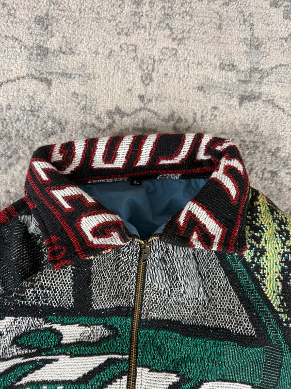 Veste en tapisserie design unique vintage fait main upcyclé retravaillé tissé taille XL n•762