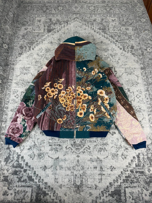 Veste en tapisserie design unique vintage fait main upcyclé retravaillé tissé taille XXL n•763