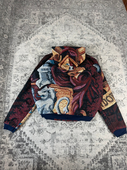Veste en tapisserie design unique vintage fait main upcyclé retravaillé tissé taille XXL n•764