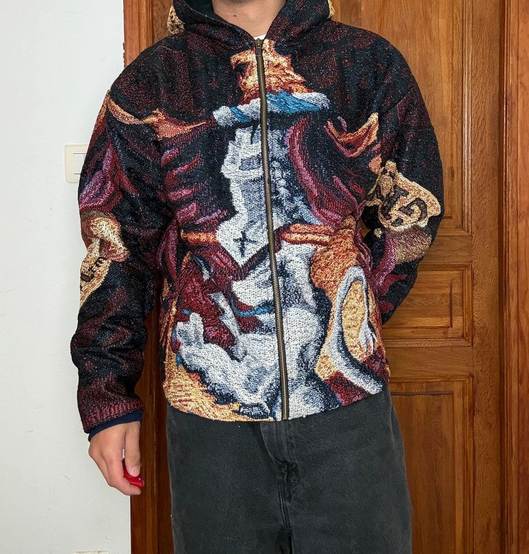 Veste en tapisserie design unique vintage fait main upcyclé retravaillé tissé taille XXL n•764
