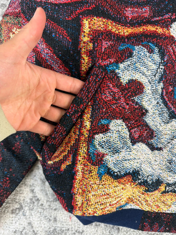 Veste en tapisserie design unique vintage fait main upcyclé retravaillé tissé taille XXL n•764