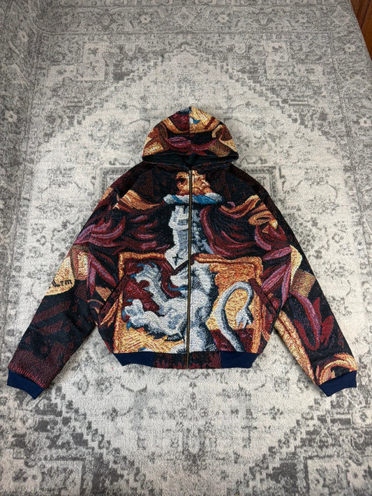 Veste en tapisserie design unique vintage fait main upcyclé retravaillé tissé taille XXL n•764