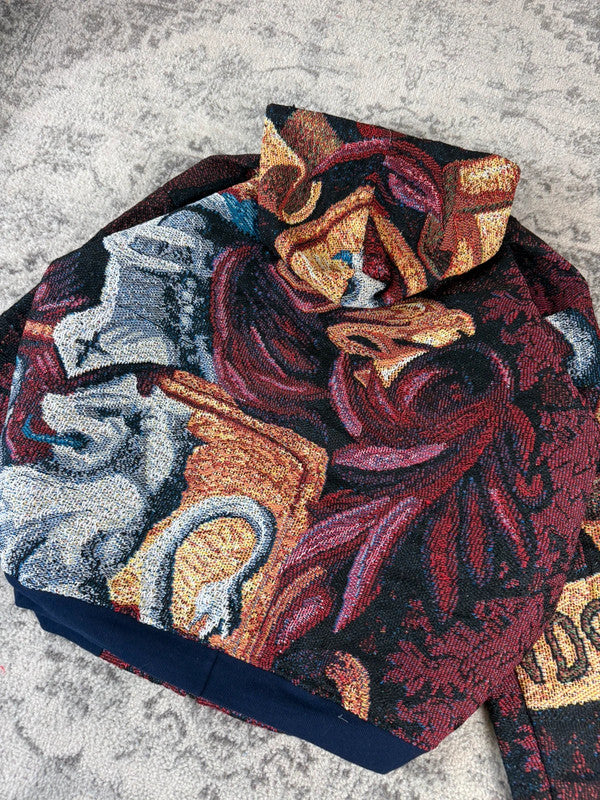 Veste en tapisserie design unique vintage fait main upcyclé retravaillé tissé taille XXL n•764