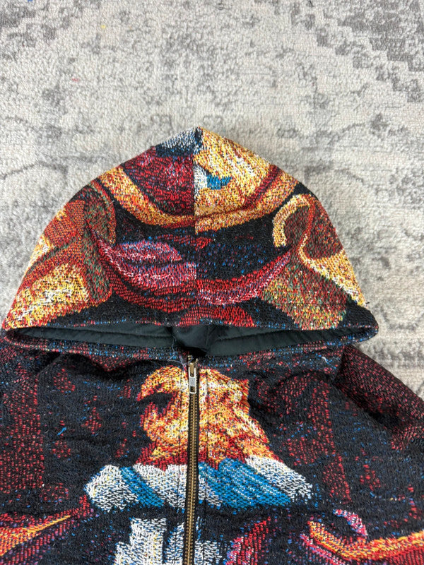 Veste en tapisserie design unique vintage fait main upcyclé retravaillé tissé taille XXL n•764