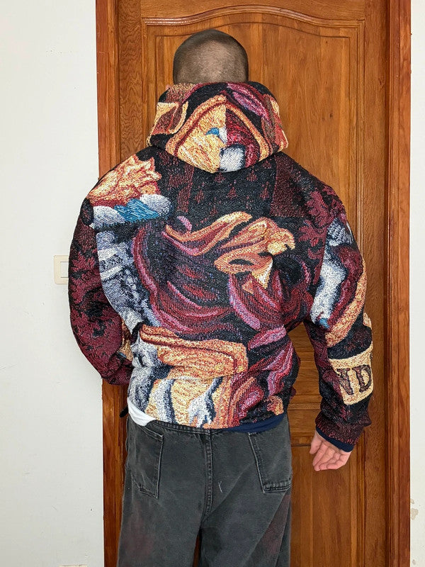 Veste en tapisserie design unique vintage fait main upcyclé retravaillé tissé taille XXL n•764