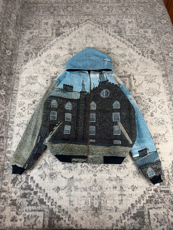 Veste en tapisserie design unique vintage fait main upcyclé retravaillé tissé taille XXL n•765