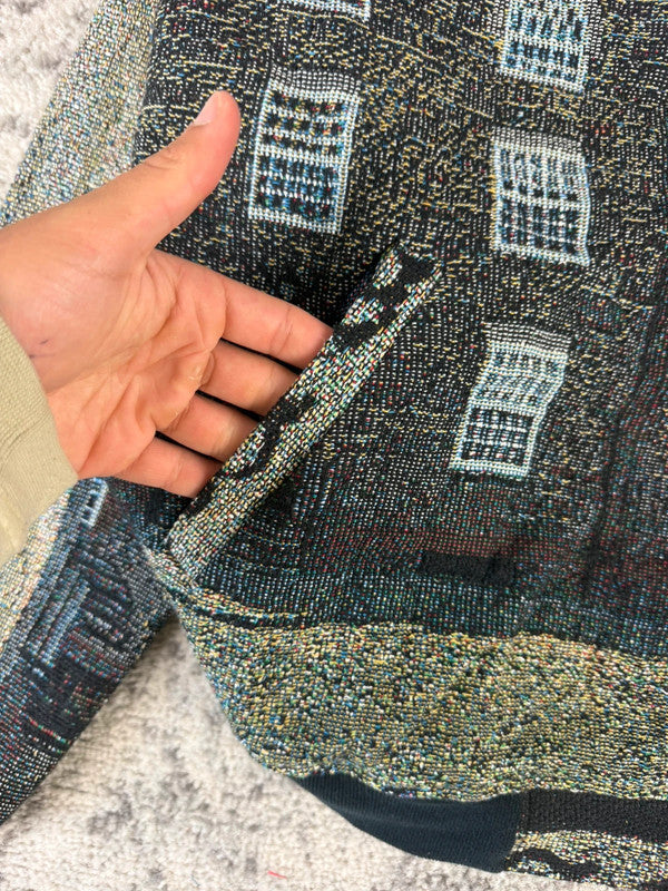 Veste en tapisserie design unique vintage fait main upcyclé retravaillé tissé taille XXL n•765