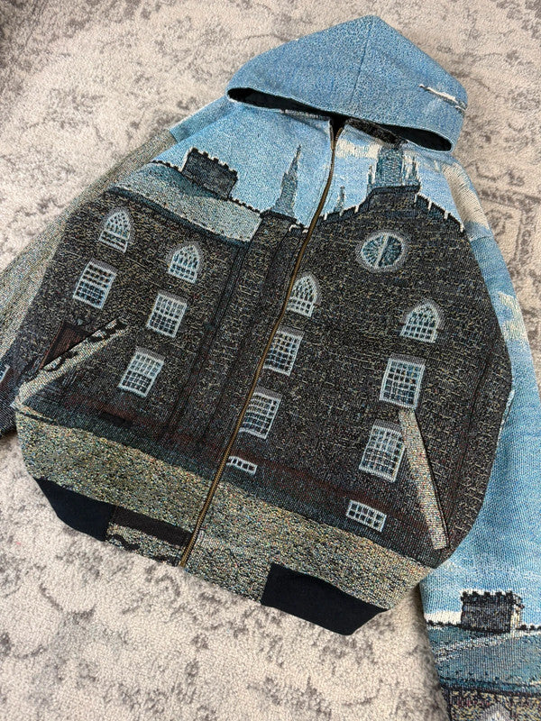 Veste en tapisserie design unique vintage fait main upcyclé retravaillé tissé taille XXL n•765