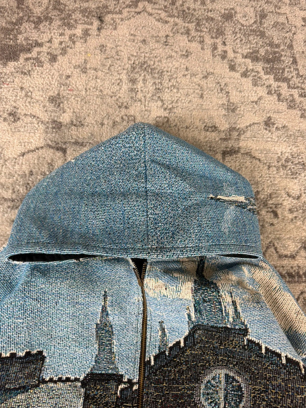 Veste en tapisserie design unique vintage fait main upcyclé retravaillé tissé taille XXL n•765