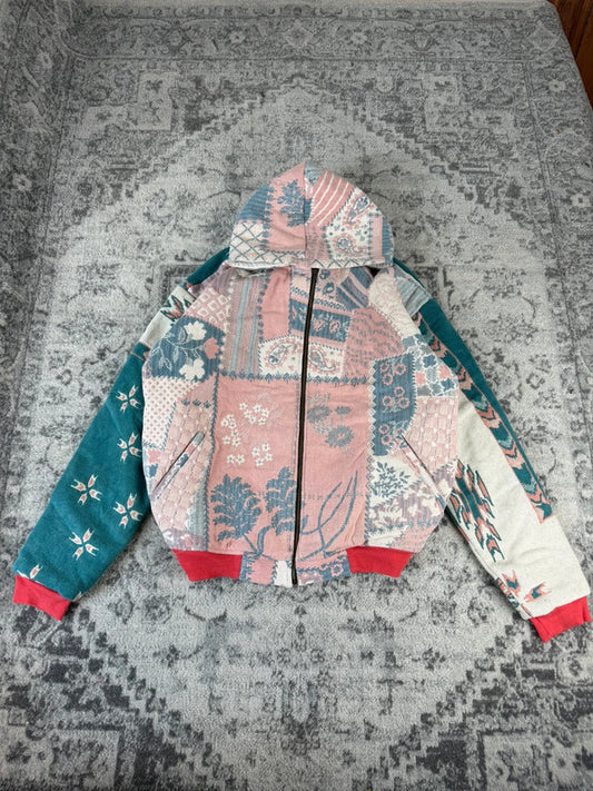 Veste en tapisserie design unique vintage fait main upcyclé retravaillé tissé taille XXL n•766