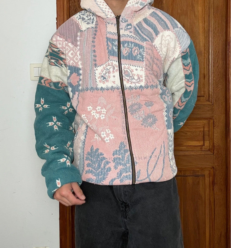 Veste en tapisserie design unique vintage fait main upcyclé retravaillé tissé taille XXL n•766