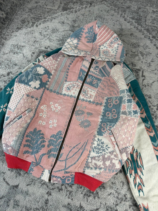 Veste en tapisserie design unique vintage fait main upcyclé retravaillé tissé taille XXL n•766